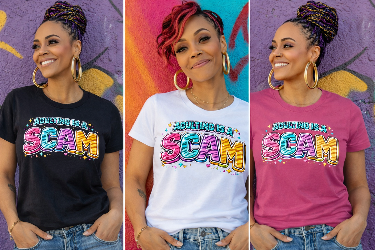 Women's Tee — 'Motherhood Is A Scam' Colorful Graphic Shirt