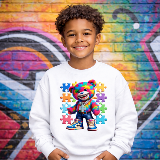 Christian Puzzle Bear - Autism Awareness Youth Sweatshirt