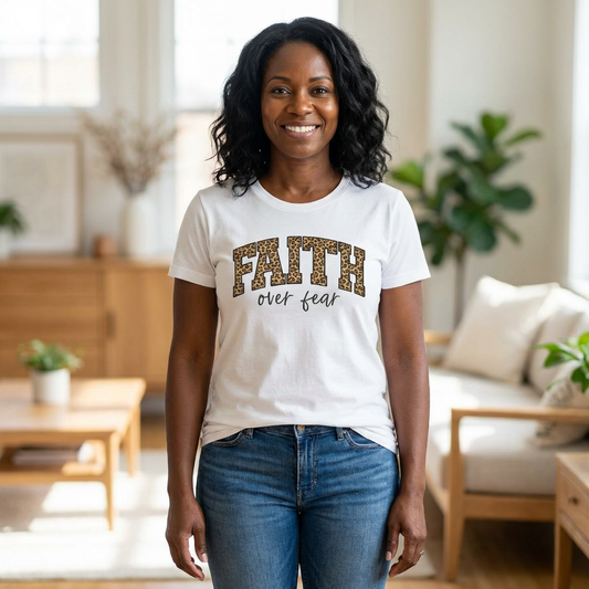 Faith Over Fear Leopard Graphic Tee - Women's Boyfriend Fit