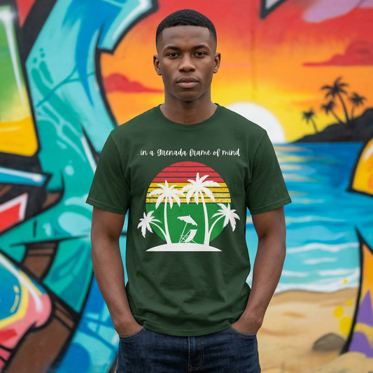 Grenada Vacation T-Shirt - "In a Grenada Frame of Mind" Tropical Palm Sunset Tee