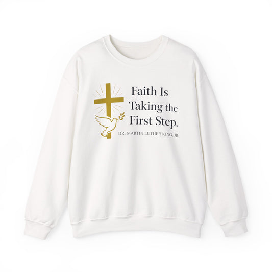 Faith Is Taking the First Step Sweatshirt — Christian Cross & Dove Inspirational Crewneck