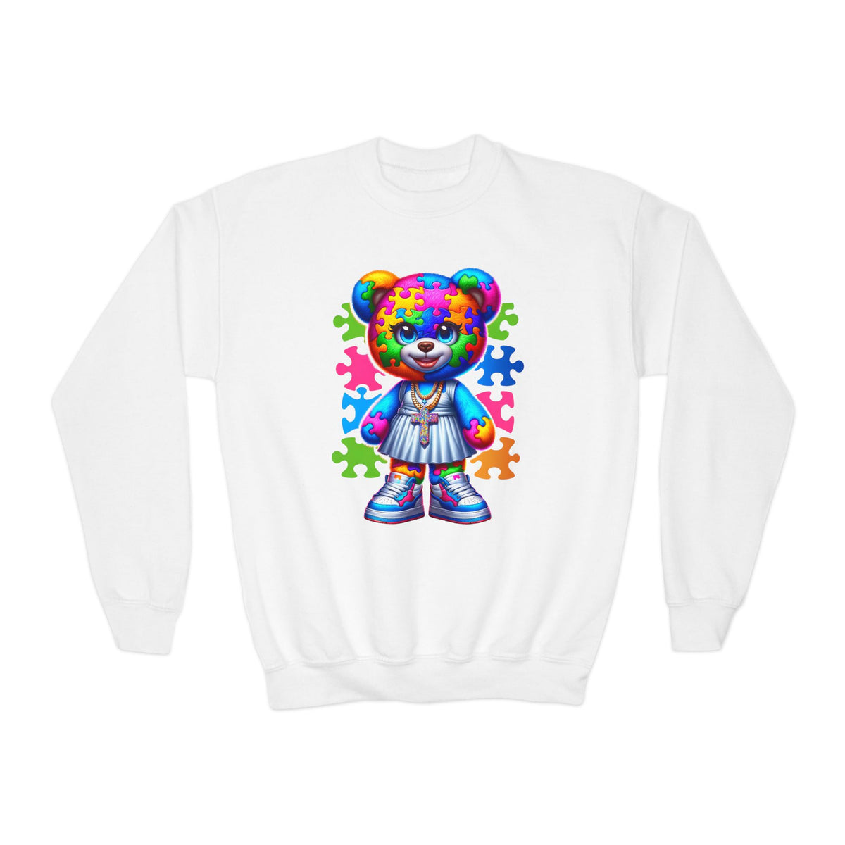 Autism Puzzle Bear Youth Crewneck Sweatshirt