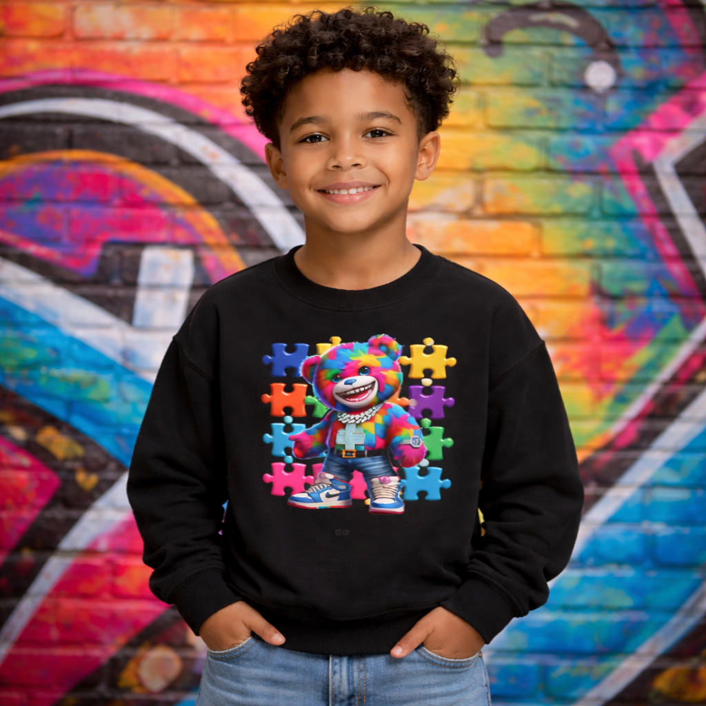 Christian Puzzle Bear - Autism Awareness Youth Sweatshirt
