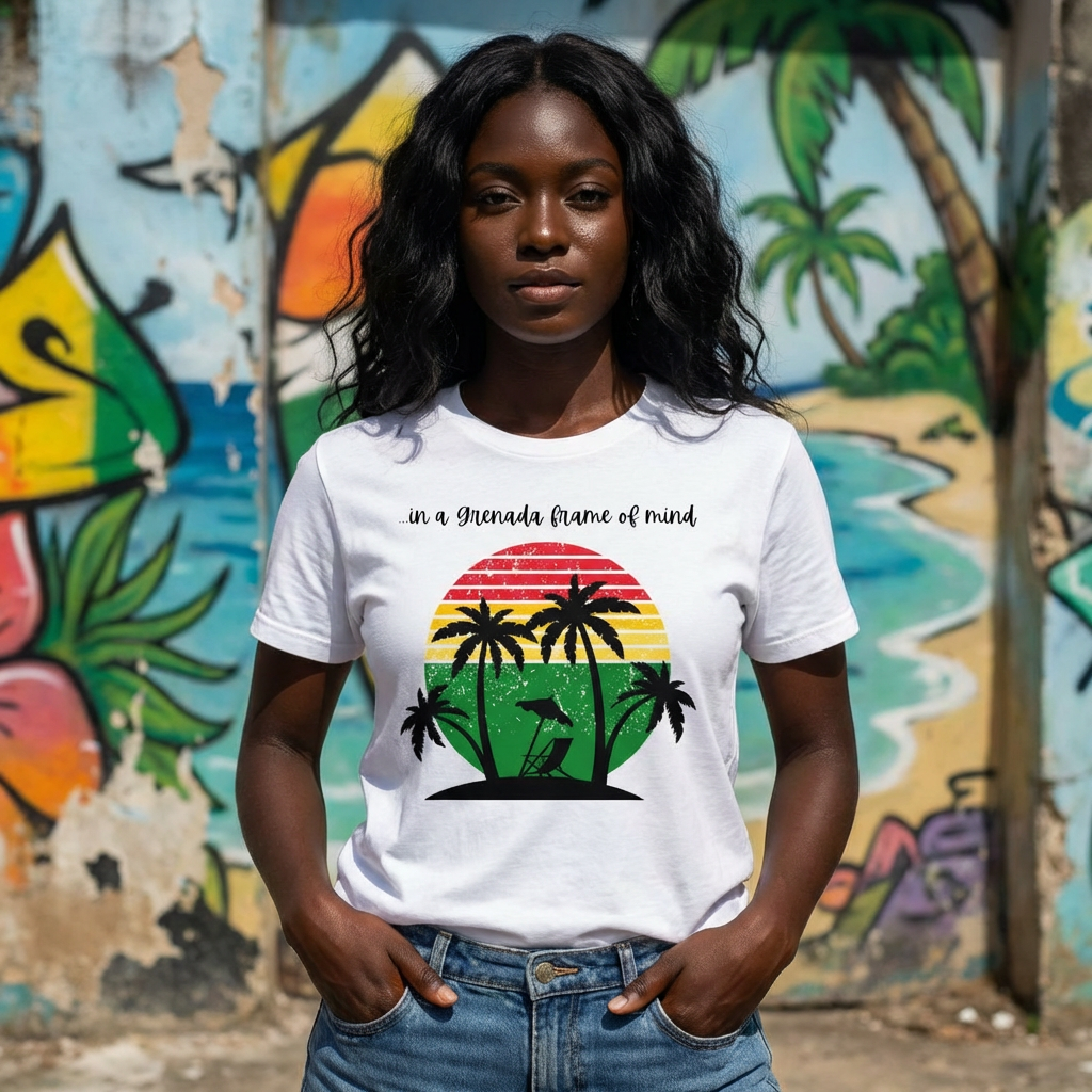 Grenada Vacation T-Shirt - "In a Grenada Frame of Mind" Tropical Palm Sunset Tee