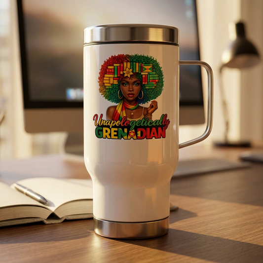 Grenadian Travel Mug – "Unapologetically Grenadian" Stainless Steel 14oz with Handle
