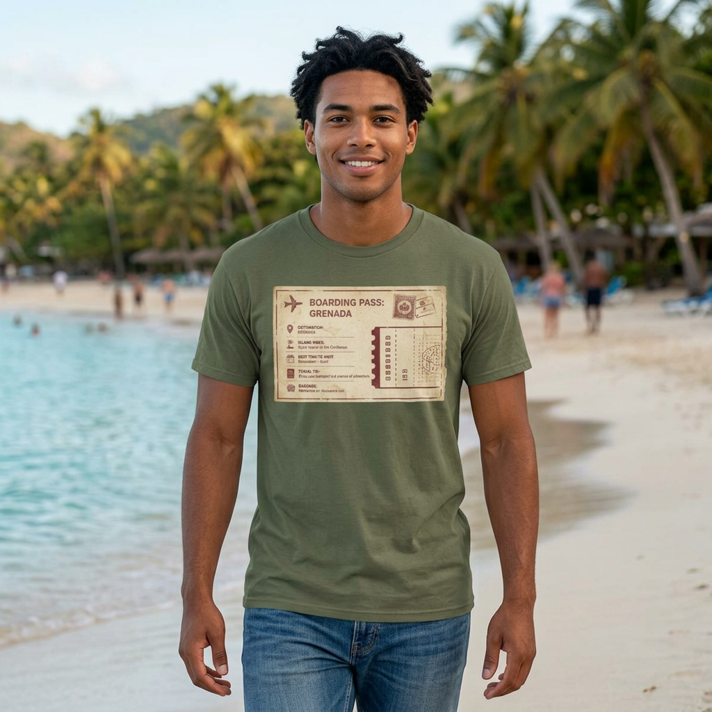 Grenada Boarding Pass Graphic Tee — Vintage Travel Ticket Shirt