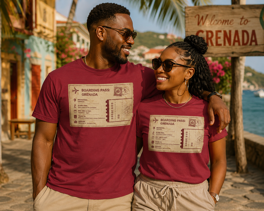 Grenada Boarding Pass Graphic Tee — Vintage Travel Ticket Shirt