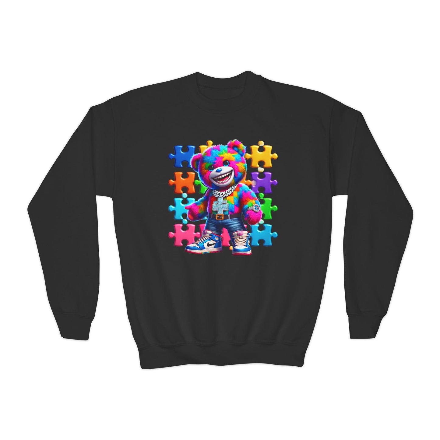Christian Puzzle Bear - Autism Awareness Youth Sweatshirt
