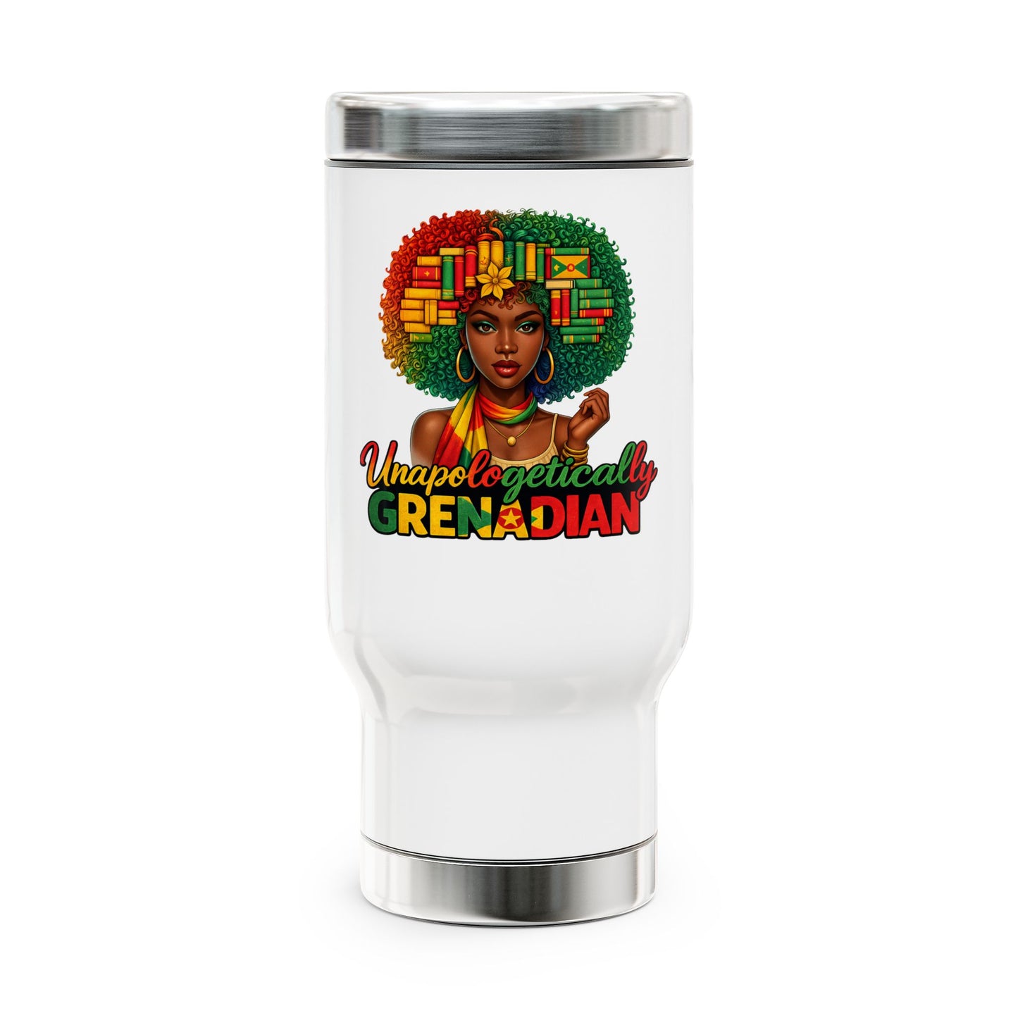 Grenadian Travel Mug – "Unapologetically Grenadian" Stainless Steel 14oz with Handle