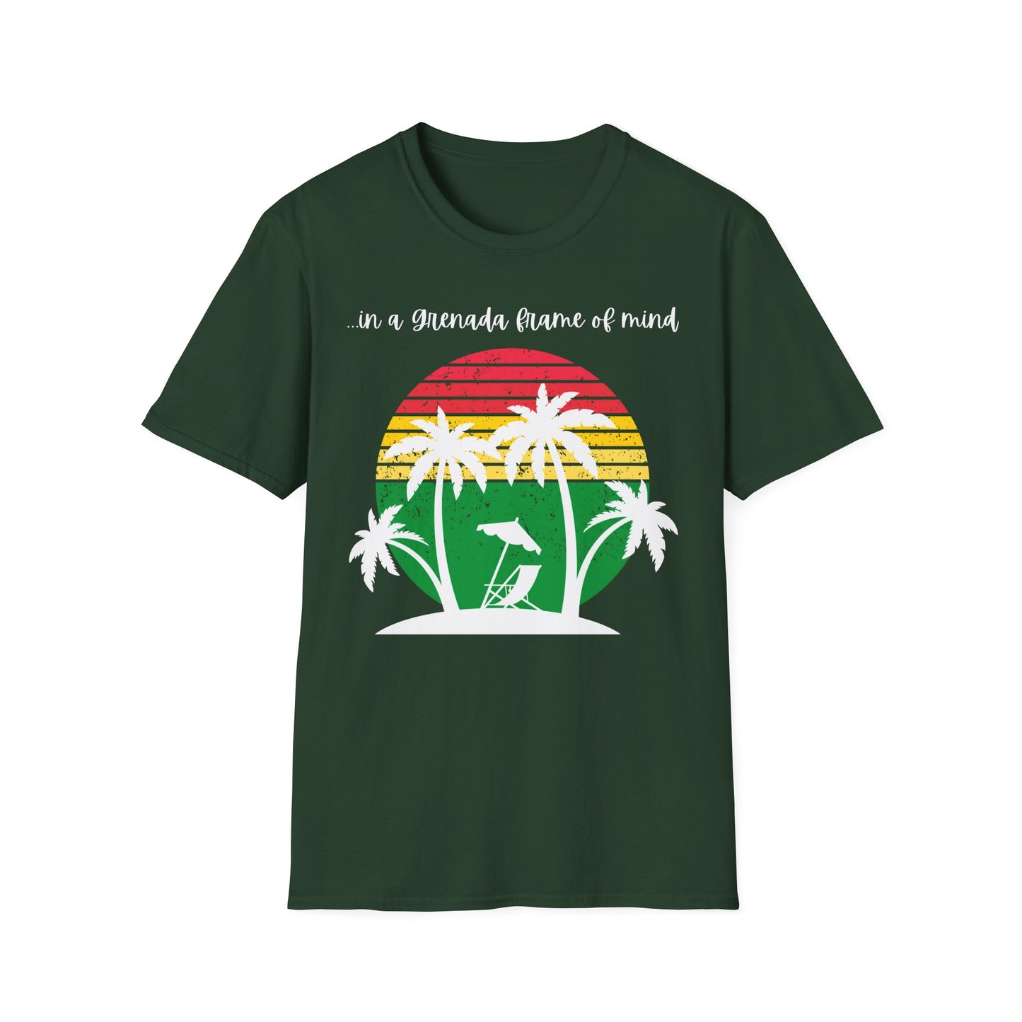 Grenada Vacation T-Shirt - "In a Grenada Frame of Mind" Tropical Palm Sunset Tee