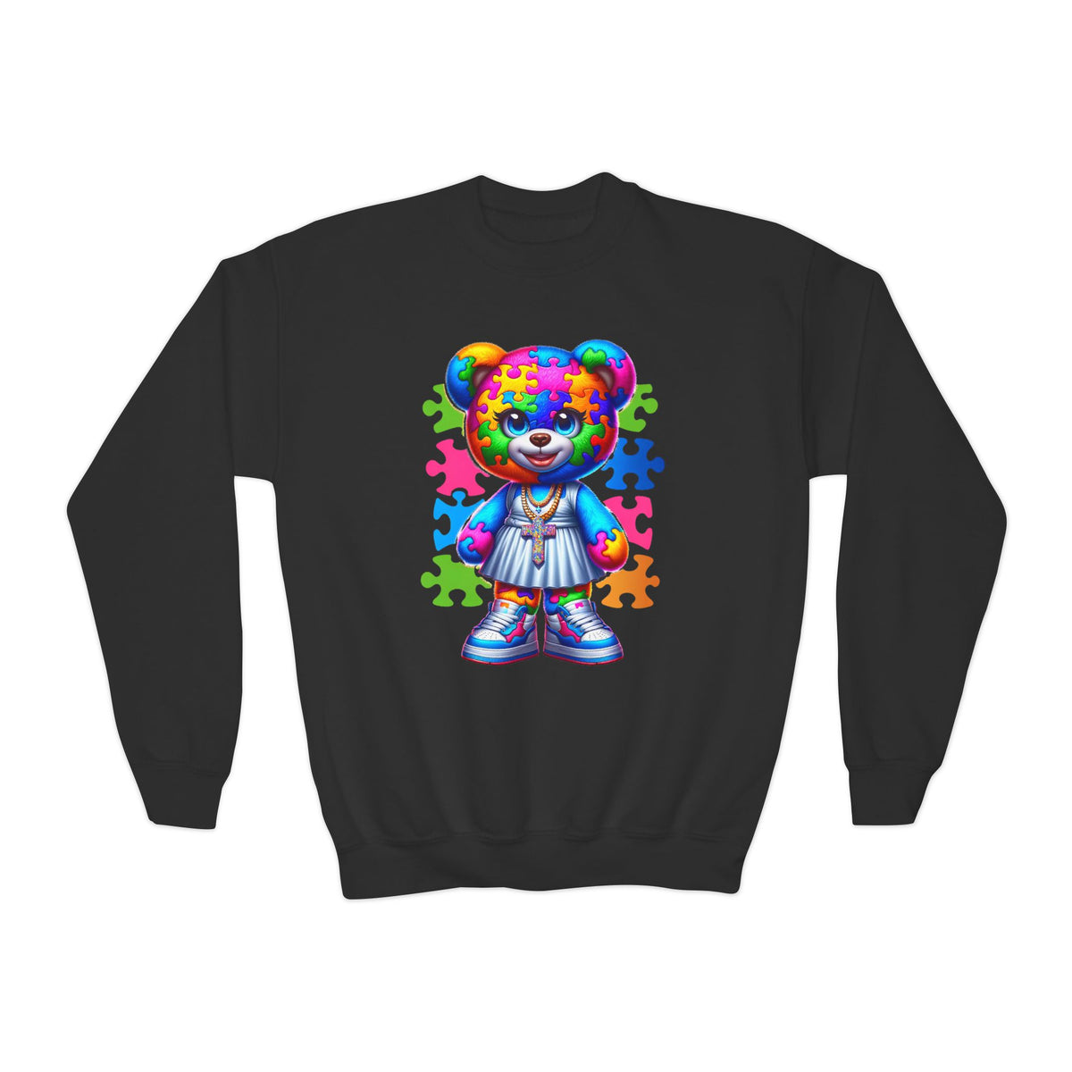 Autism Puzzle Bear Youth Crewneck Sweatshirt